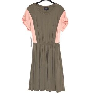 NWT Anthropologie COA Size SMALL Dress Women’s Pink Olive Green Ruffle Sleeve
